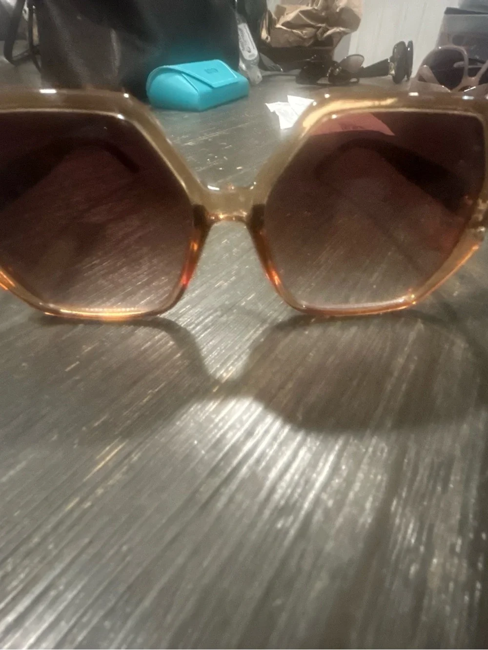 Oversized Brown Hexagon Sunglasses